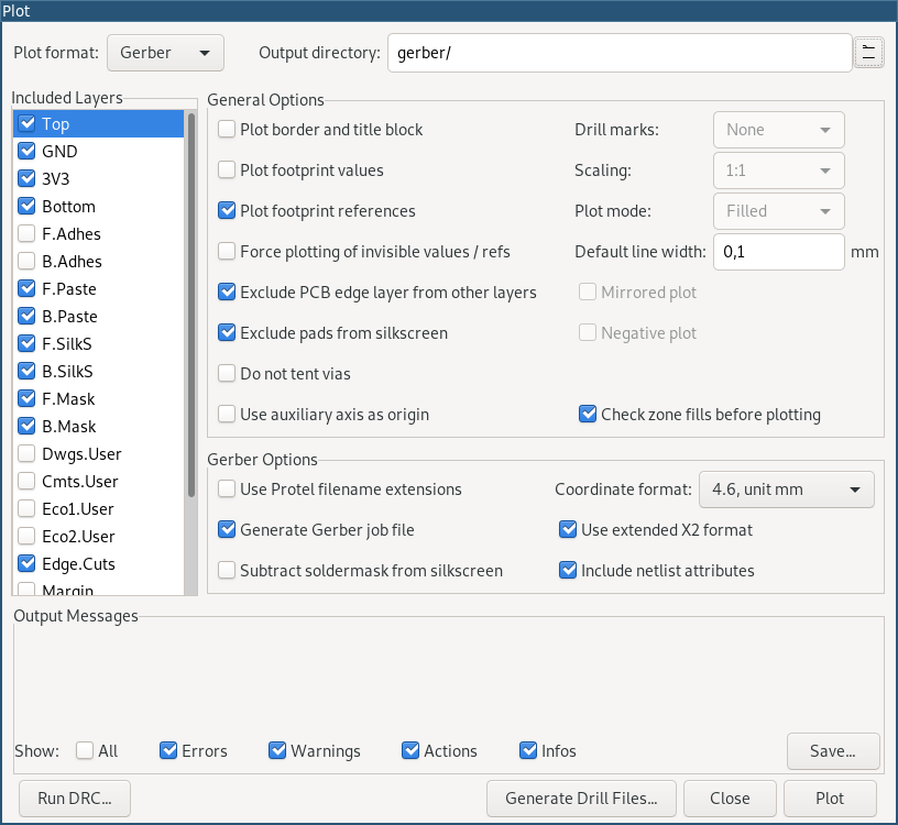 Gerber export settings (KiCad v5.1.4)