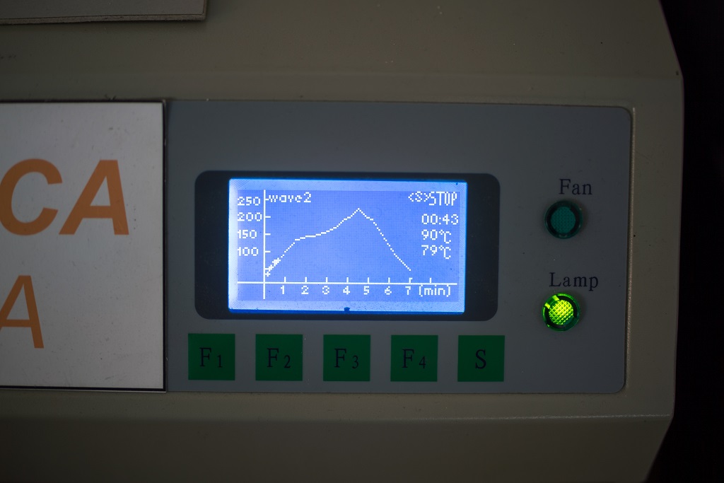 Reflow in progress with temperature curve (wave) 2